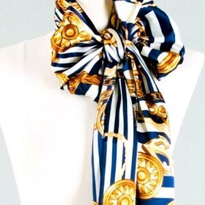 Oriflame Sweden Elegant Scarf Marine Print 75”/7” NWOT